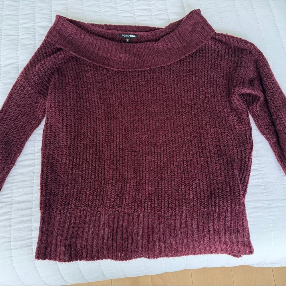 Fashion Nova Deep Burgundy Cowl Neck Sweater